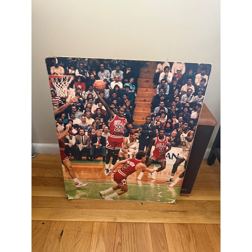 VTG 1980s Michael Jordan Chicago Bulls Basketball Poster Board Art Red OS